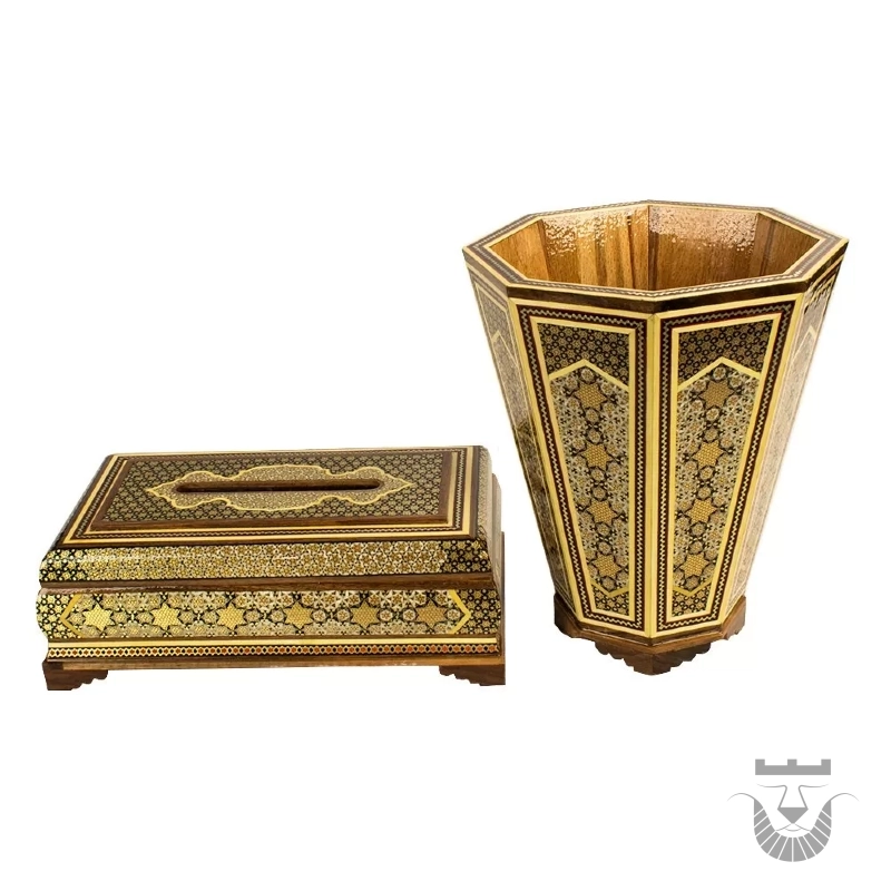 Authentic Iranian Craftsmanship: Luxury Wastebin & Tissue Box