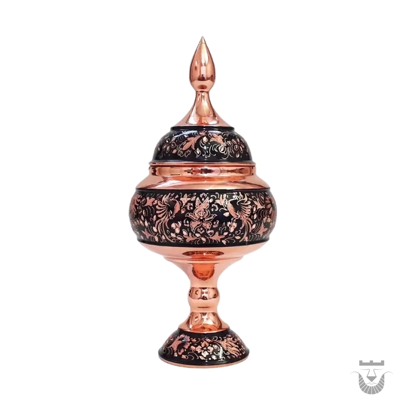 Handcrafted Persian Bon Bon Dish: Copper Diamond-Cut Motifs