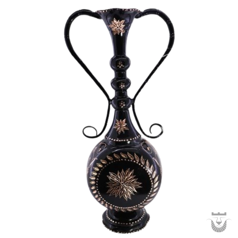 Elegant Persian Black Vase with Diamond-Cut Design