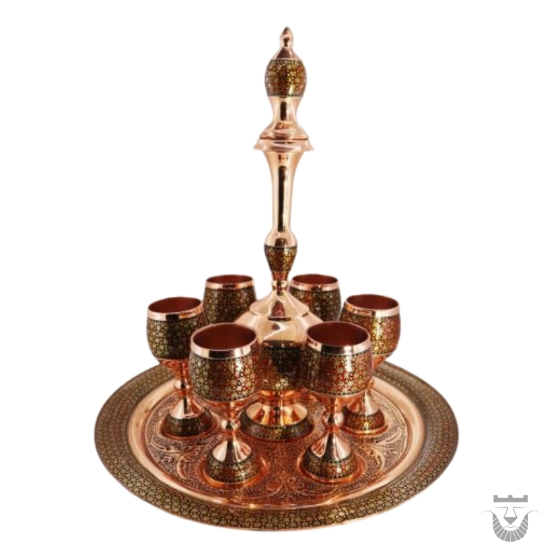 Luxury Khatam Decanter Set: 8-Piece Copper