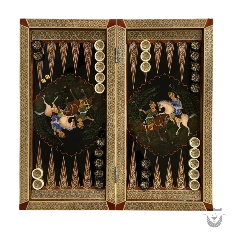 Persian Intarsia Backgammon: Polo & Architecture
