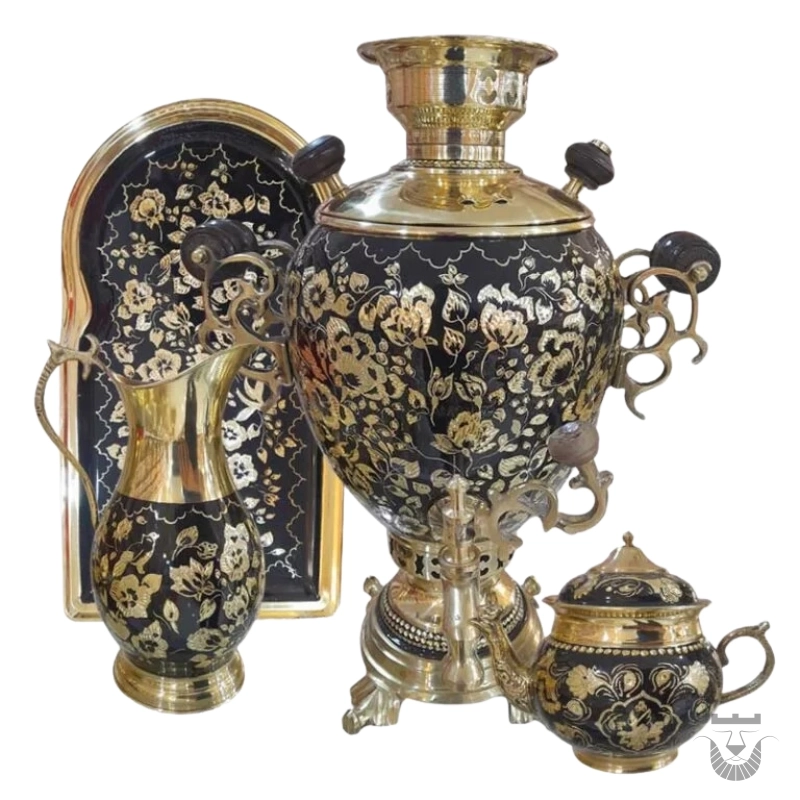 Luxury Copper Samovar with Diamond-Cut Design - 6 Liters