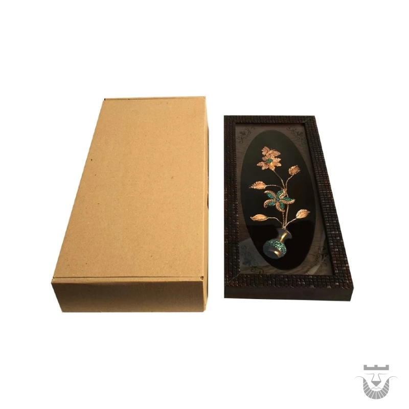 Persian Handcrafted Tableau: Turquoise Inlaid Copper Floral Art
