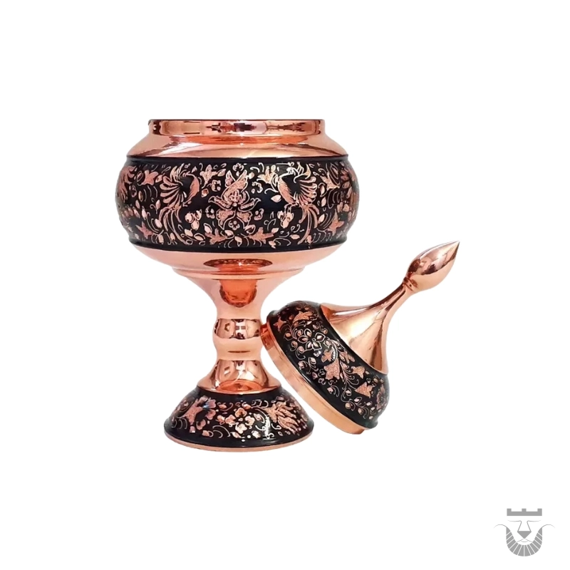 Handcrafted Persian Bon Bon Dish: Copper Diamond-Cut Motifs