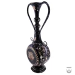 Elegant Persian Black Vase with Diamond-Cut Design