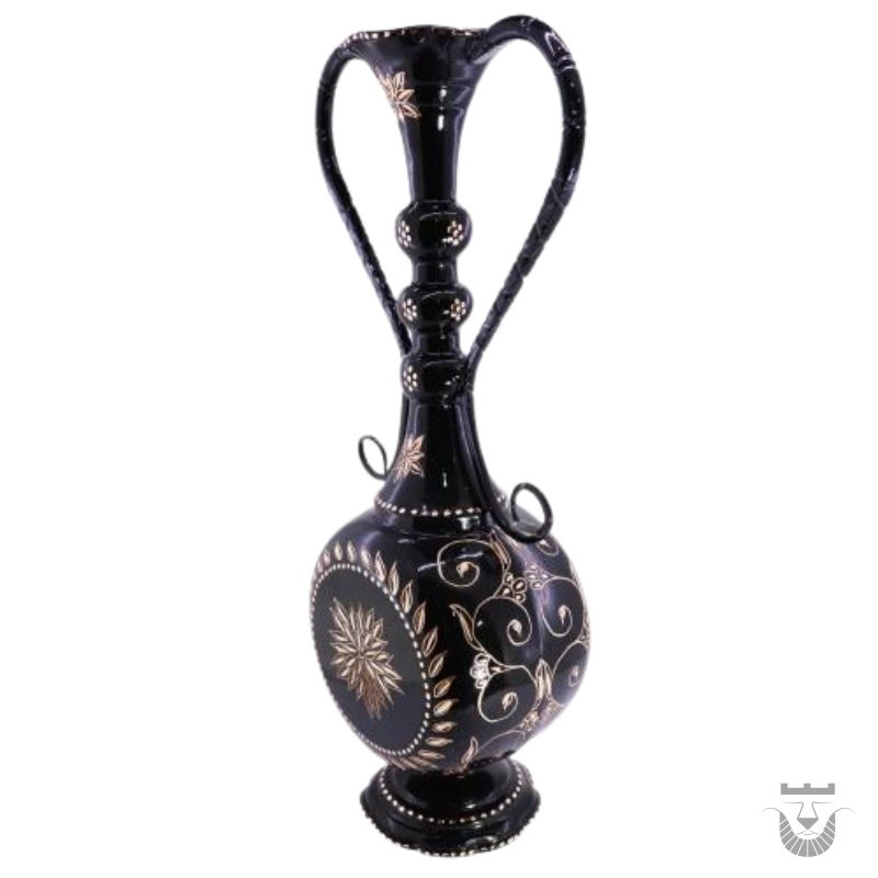 Elegant Persian Black Vase with Diamond-Cut Design
