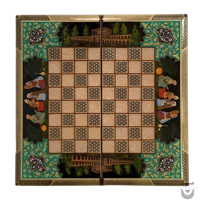 Persian Intarsia Backgammon: Polo & Architecture