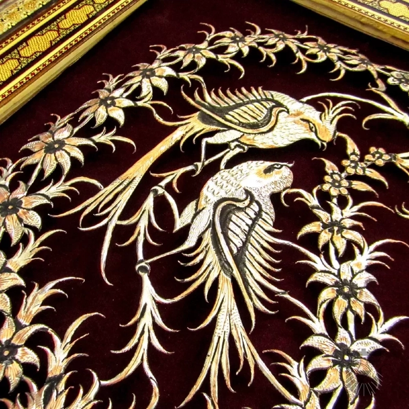 Hand-Engraved Persian Bote Jegheh with Khatam Frame