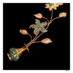 Persian Handcrafted Tableau: Turquoise Inlaid Copper Floral Art