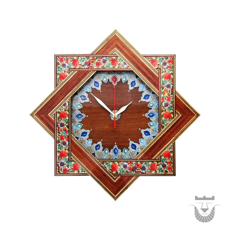 Persian Drops Eight-Pointed Star Khatamkari Clock