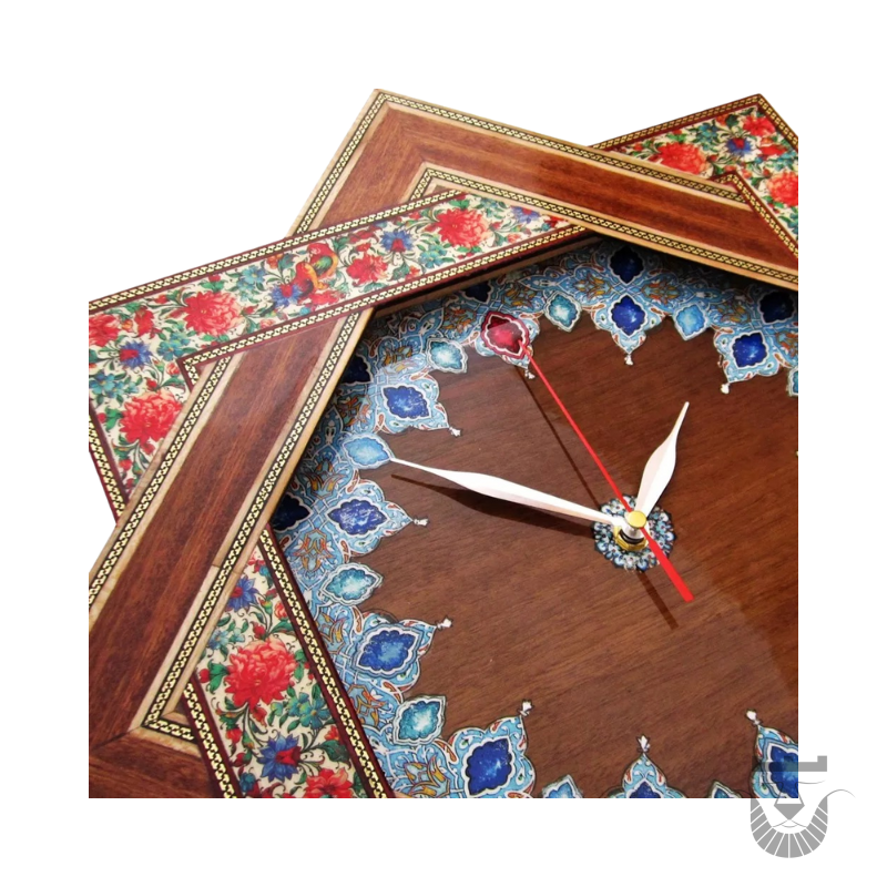 Persian Drops Eight-Pointed Star Khatamkari Clock