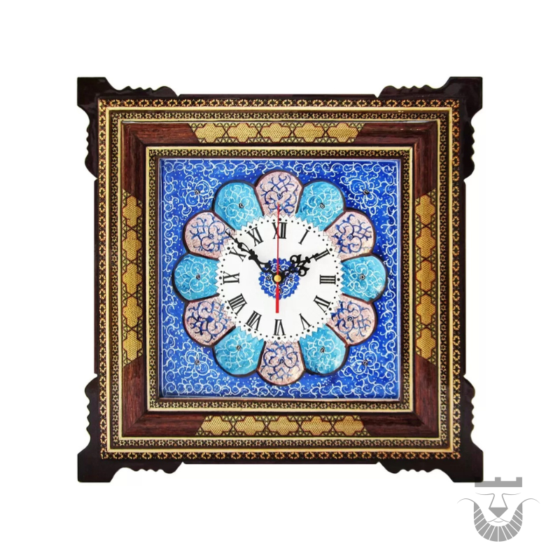 Persian Drops Enameled Clock with Khatamkari Frame