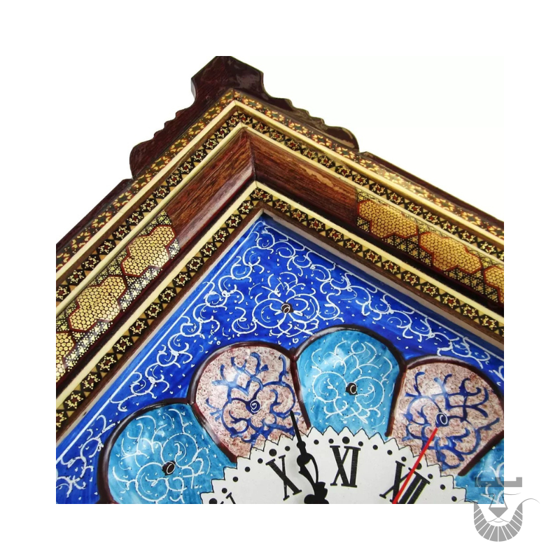 Persian Drops Enameled Clock with Khatamkari Frame