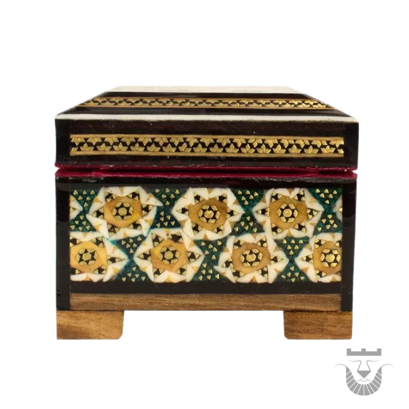 Persian Jewelry Ring Box: Intricately Carved Khatam