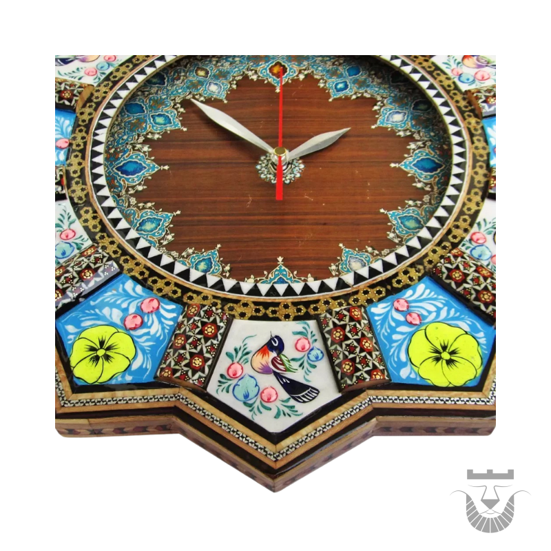Persian Drops Solar Shaped Floral and Avian Khatamkari Clock