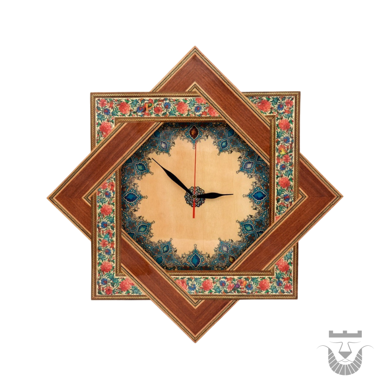 Handcrafted Khatamkari Clock: Exquisite Floral and Bird Design