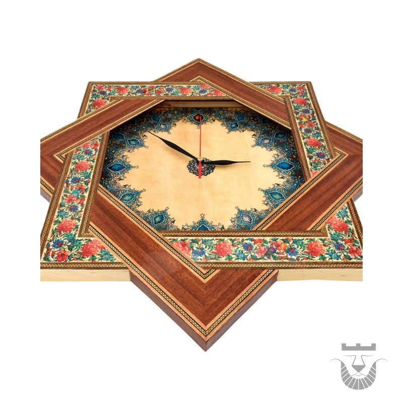 Handcrafted Khatamkari Clock: Exquisite Floral and Bird Design