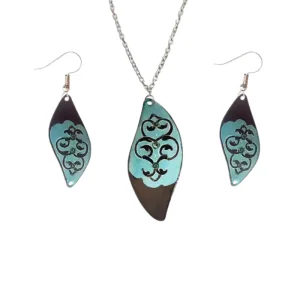 Persian Enameled Jewelry Set with Feather Design