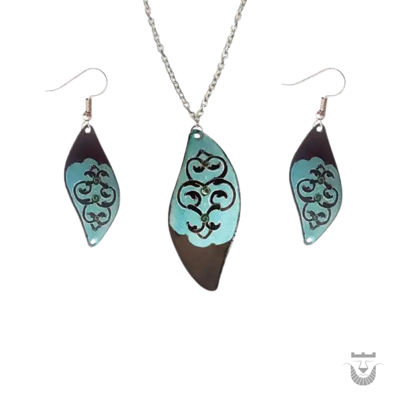 Persian Enameled Jewelry Set with Feather Design