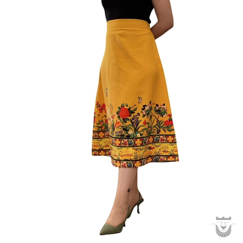 Elegant Floral Yellow Iranian Skirt (Free Size)