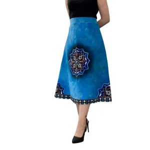 Stunning Blue Persian Skirt: Jameh Mosque Pattern (Free Size)