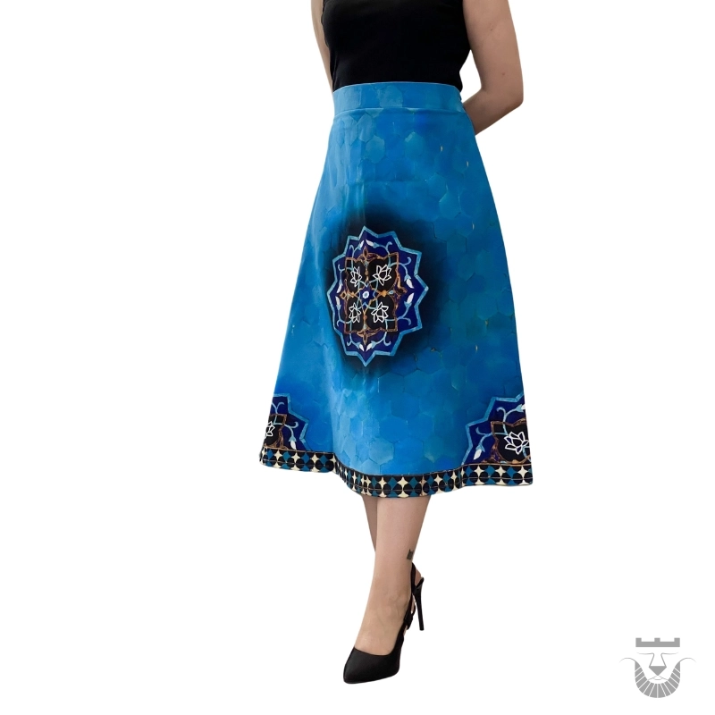 Stunning Blue Persian Skirt: Jameh Mosque Pattern (Free Size)