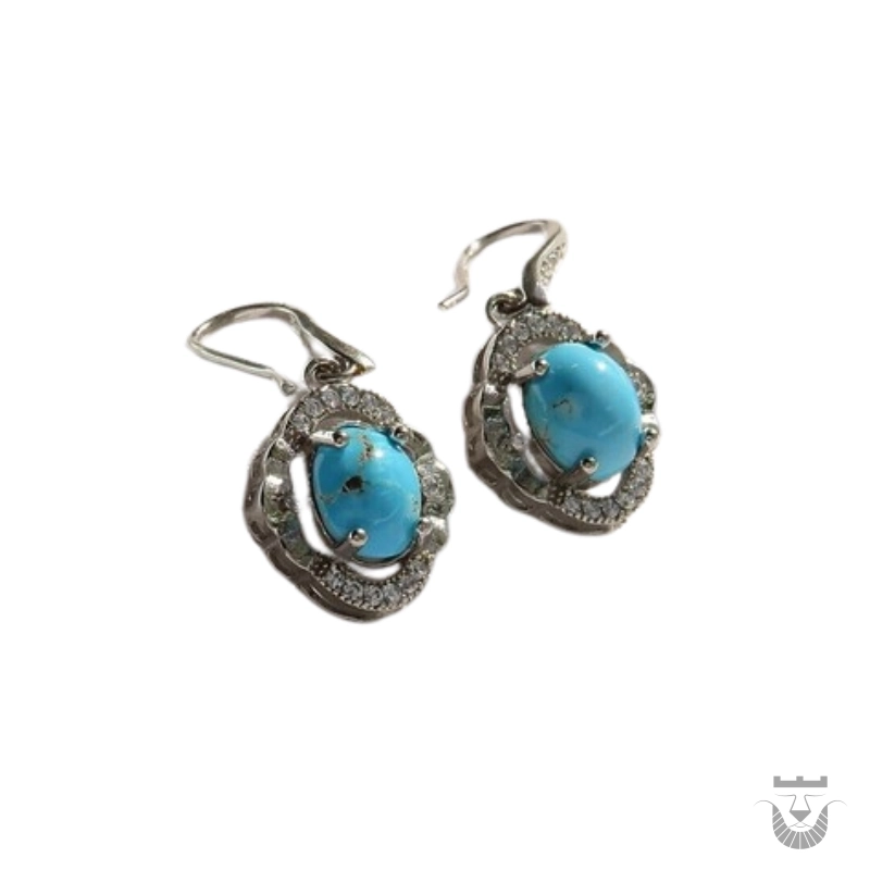 Elegant Nishaburi Turquoise Silver Persian Earrings
