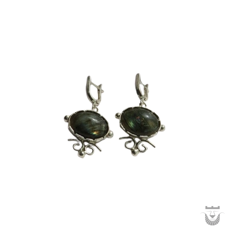 Handcrafted Silver Iranian Earrings featuring Labradorite gemstone