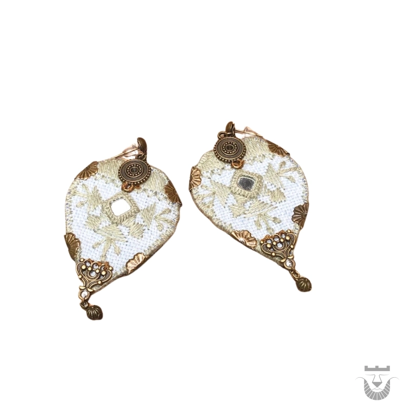 Handcrafted Baloch Leaf Earrings with Intricate Needlework