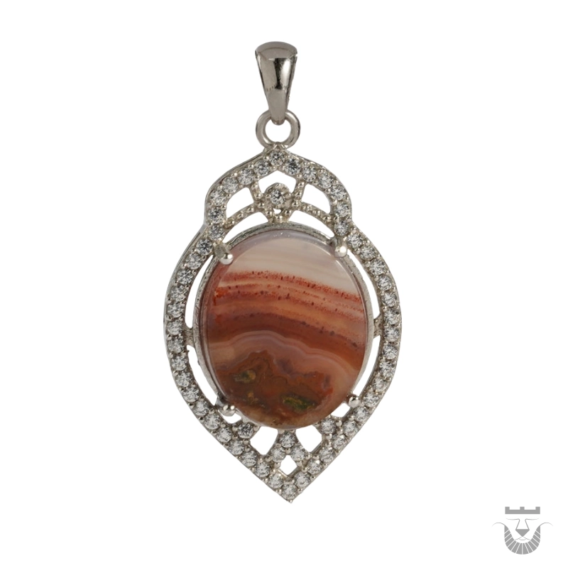Exceptional Women's Silver Necklace with Red Dendritic Suleimani Agate