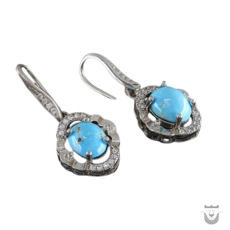 Elegant Nishaburi Turquoise Silver Persian Earrings