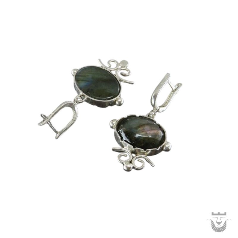 Handcrafted Silver Iranian Earrings featuring Labradorite gemstone