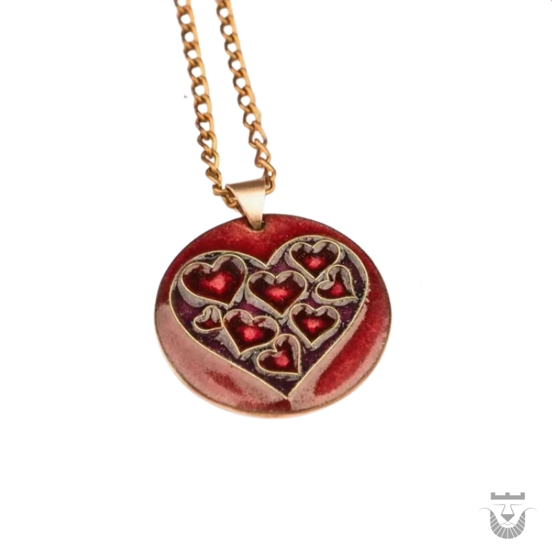 Persian Women's Necklace: Copper and Enamel Heart Design