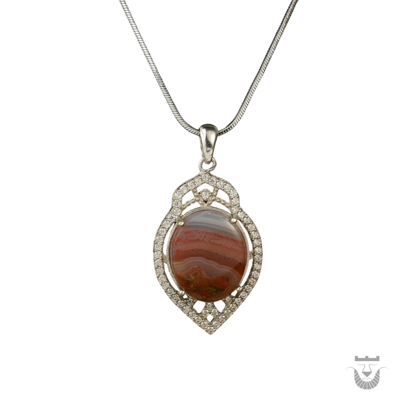 Exceptional Women's Silver Necklace with Red Dendritic Suleimani Agate