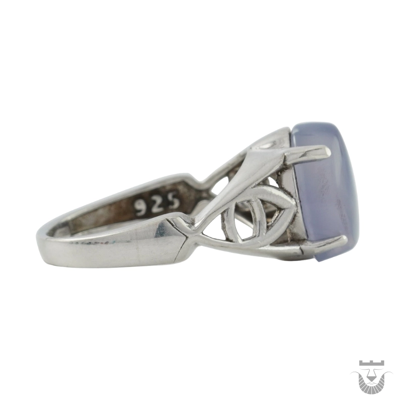 Authentic Silver Women's Persian Ring with Natural Blue Agate