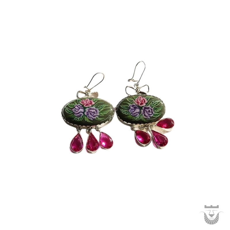 Iranian Handmade Earrings: Silver Jade Painting