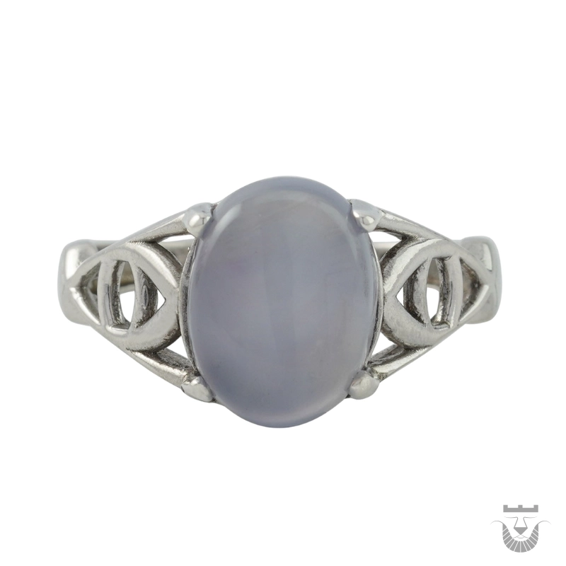 Authentic Silver Women's Persian Ring with Natural Blue Agate