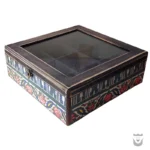 Vintage-Inspired Wooden Persian Storage Box with Glass Lid