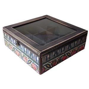 Vintage-Inspired Wooden Persian Storage Box with Glass Lid