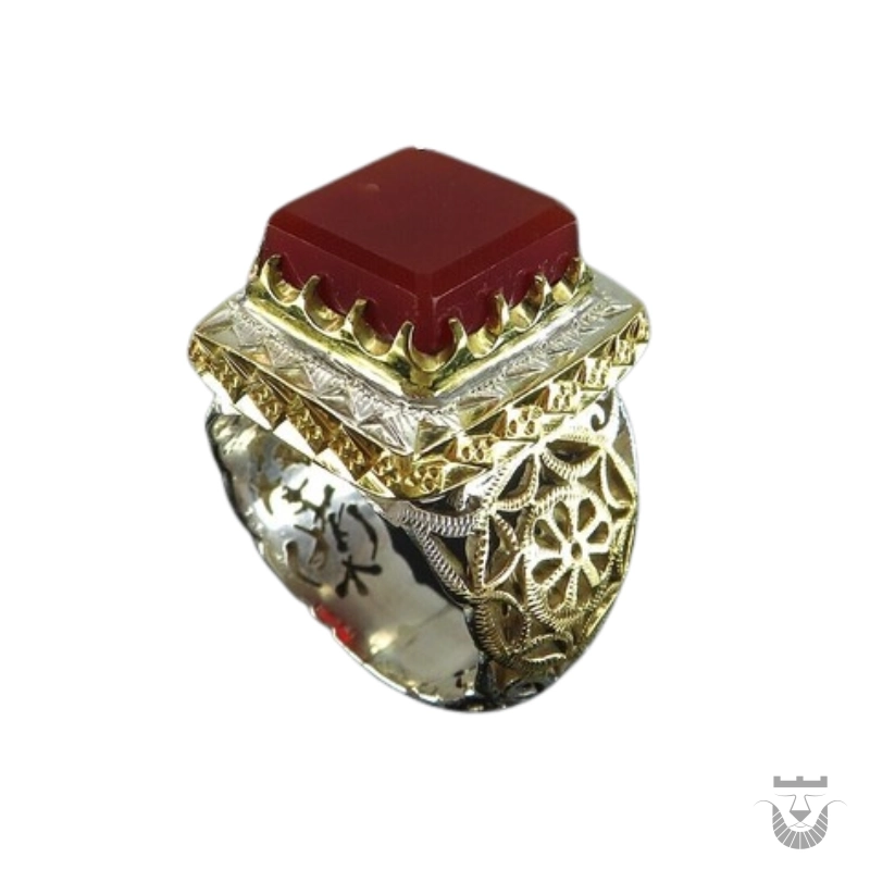 Stunning Handmade Silver Persian Ring: Red Yemeni Agate
