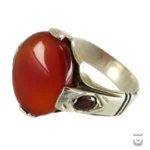 Persian Silver Ring: Garnet, Yemeni Agate with Najaf Design