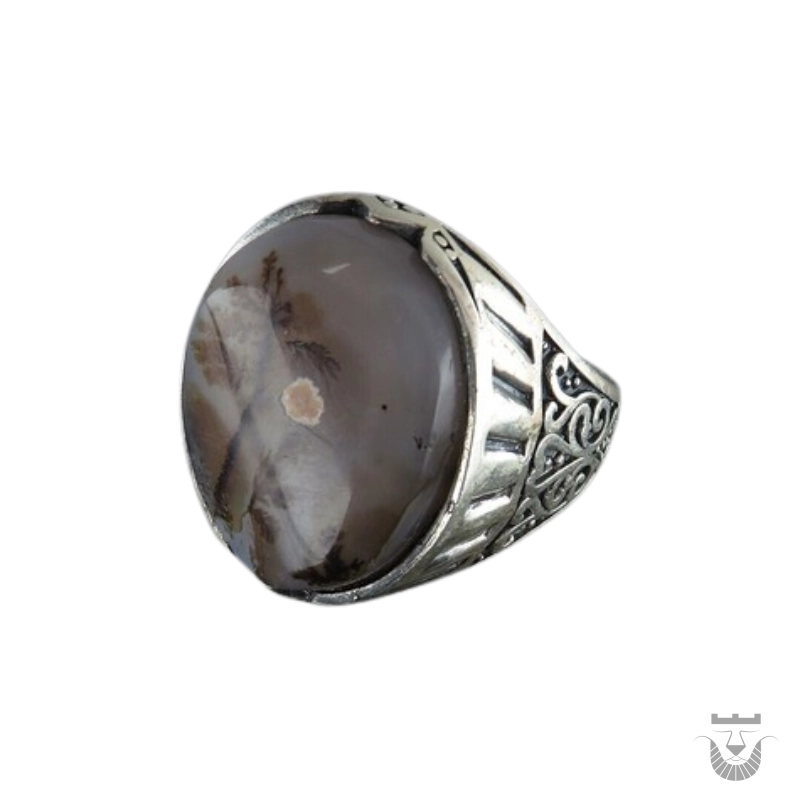 Exquisite Persian Handmade Men's Silver Ring with Dendritic Agate