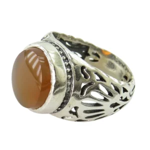 Men's Orange Yemeni Agate Persian Silver Ring