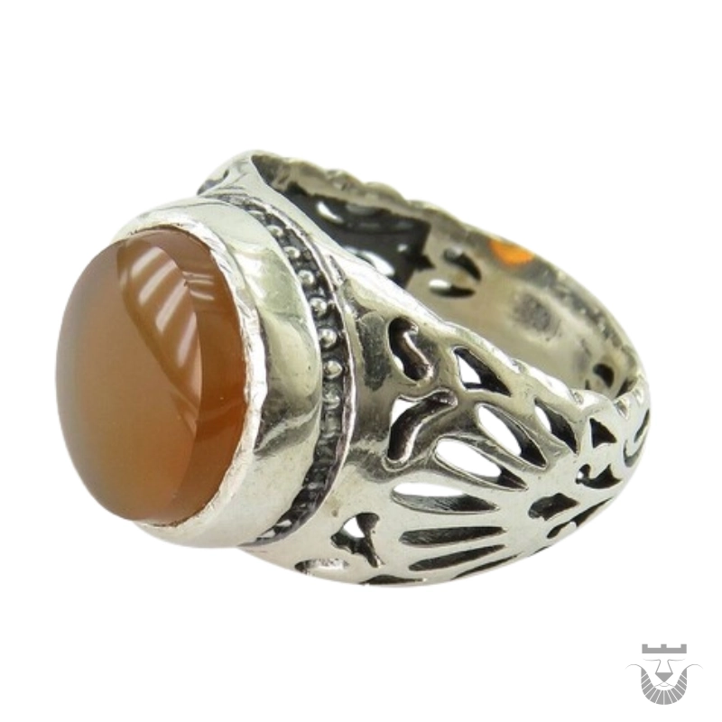 Men's Orange Yemeni Agate Persian Silver Ring