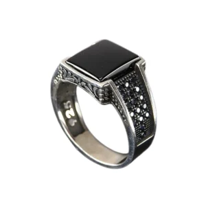 Persian Black Agate Silver Ring