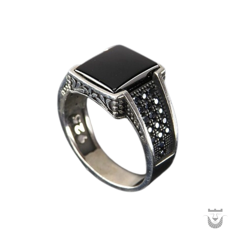 Persian Black Agate Silver Ring