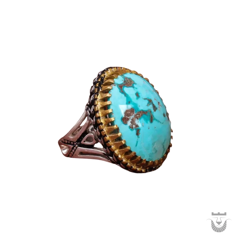 Persian Turquoise Ring with Shajary Veins