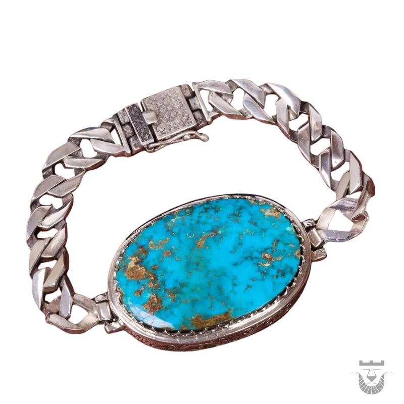 Luxurious Persian Men Bracelet with Neyshabur Shajary Turquoise
