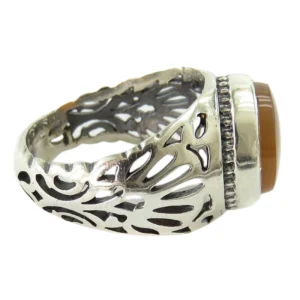 Men's Orange Yemeni Agate Persian Silver Ring