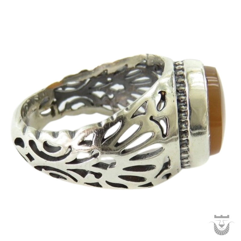 Men's Orange Yemeni Agate Persian Silver Ring